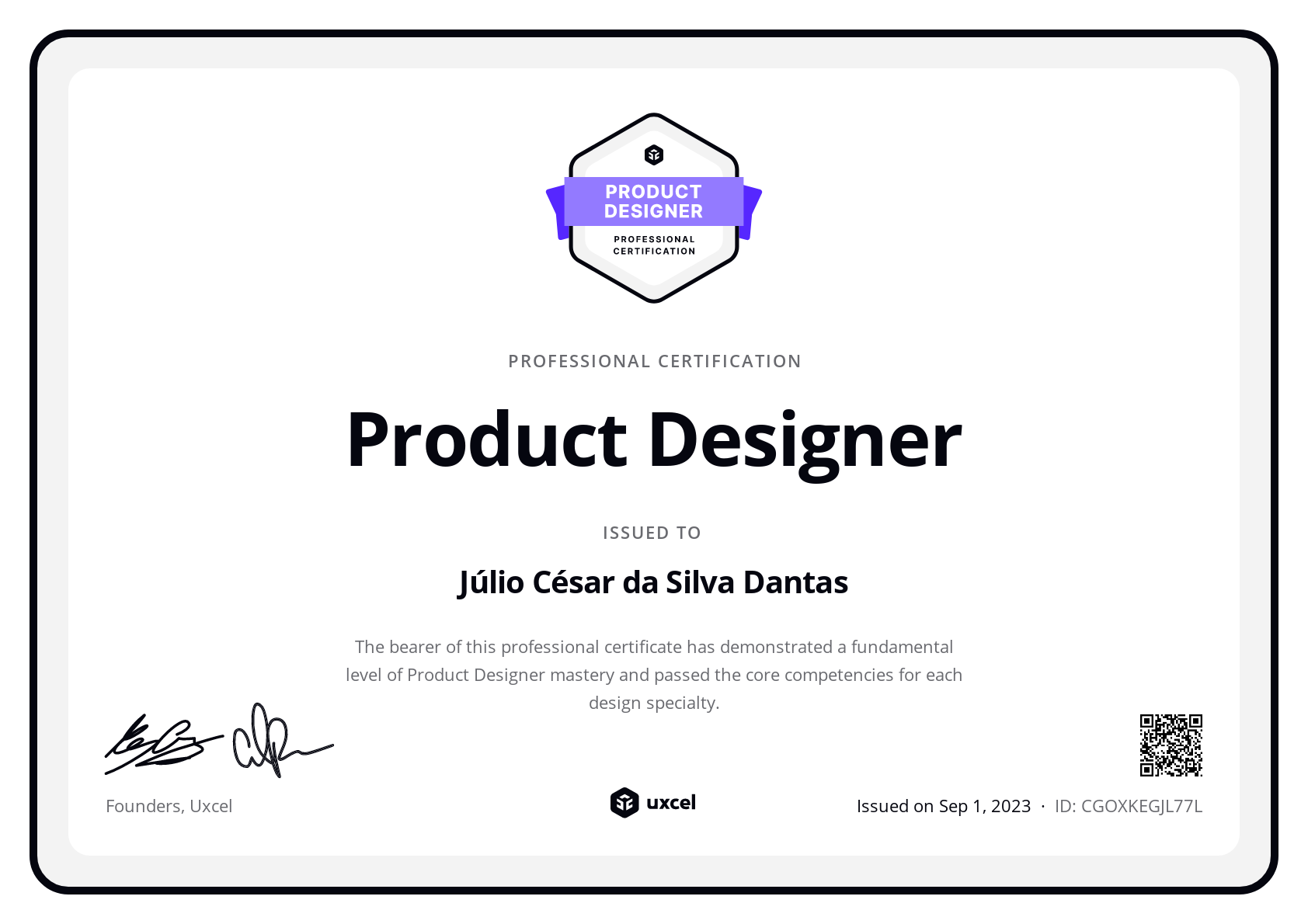 Júlio César da Silva Dantas's certificate